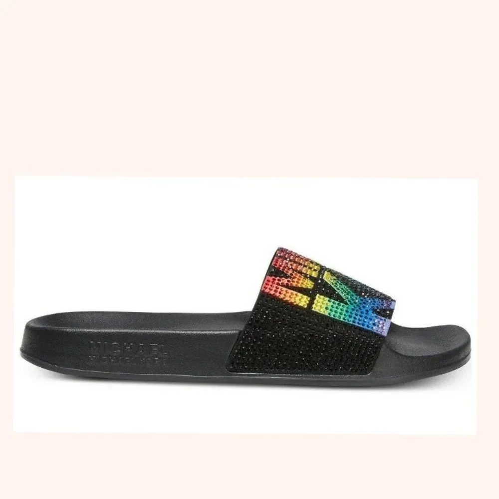 Michael Kors Womens Gilmore Rainbow🌈Pride Pool Slide Sandals 7 & 8 - Picture 4 of 6